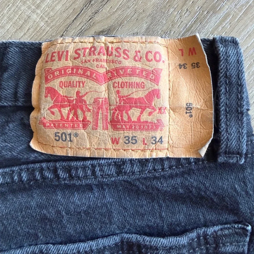 Levis 501 Original Fit Black Jeans Mens 35x34 Straight Leg Button Fly Denim